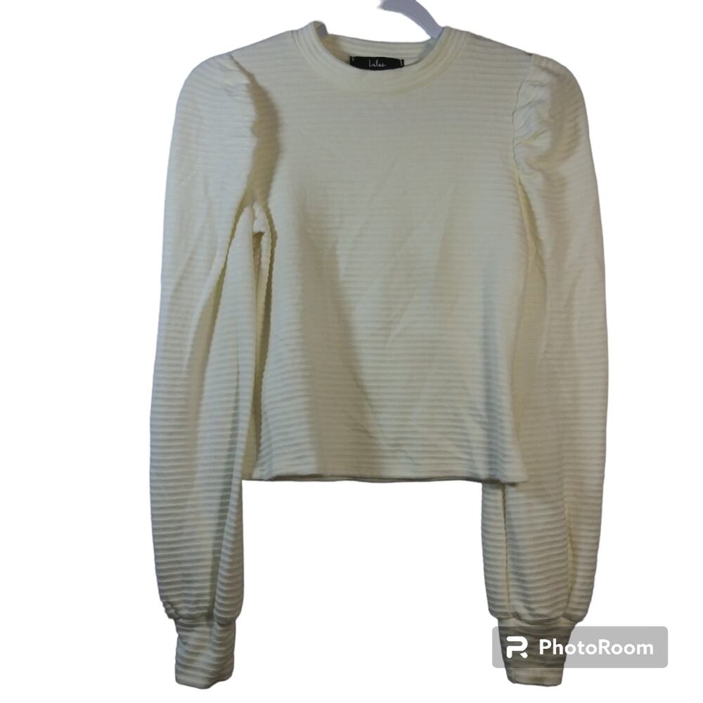 Lulus Subtle Drama Ivory Ribbed Balloon Sleeve Sweater Top Size XS - Picture 2 of 9